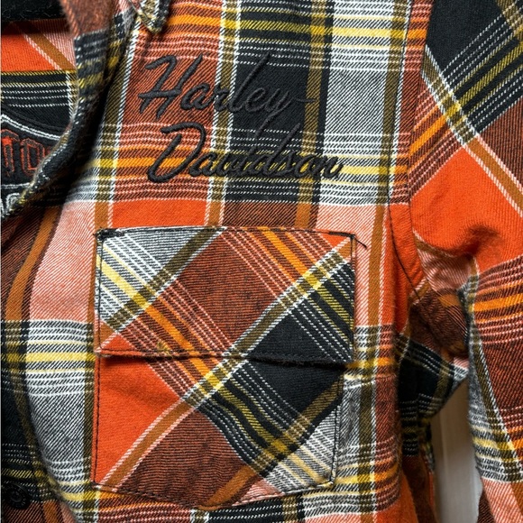 Harley-Davidson - Biker Long Sleeve Orange&Black Button-Up Plaid Shirt in Size S - Picture 5 of 11